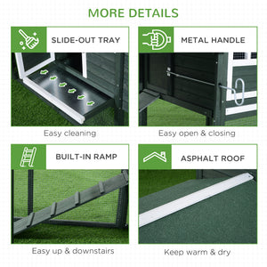 84" Wooden Chicken Coop with Nest Box and Run, Green