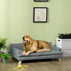 Canapé-lit surélevé pour chiens avec coussin, housse lavable, pieds en bois, pour chiens moyens et grands, gris foncé