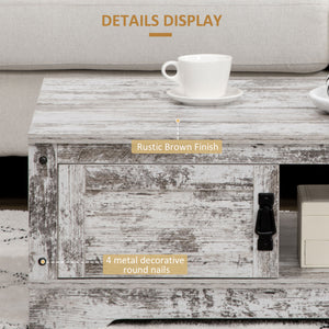 Table basse de style vintage avec armoire, compartiments de rangement ouverts, blanc