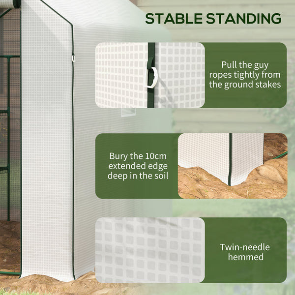 Small outdoor greenhouse with 2-tier U-shaped flower shelves, white
