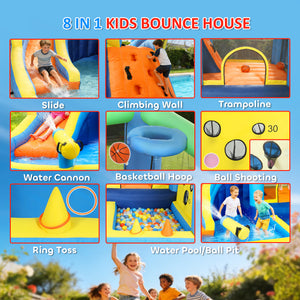 Château gonflable pour enfants avec toboggan, piscine à balles, lance-balles et souffleur