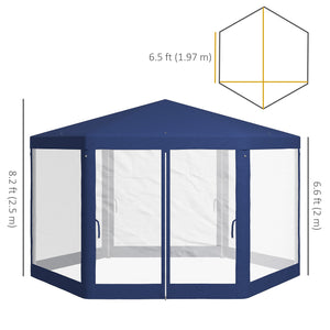 Hexagon Party Tent, Patio Gazebo with Netting Mesh, Blue