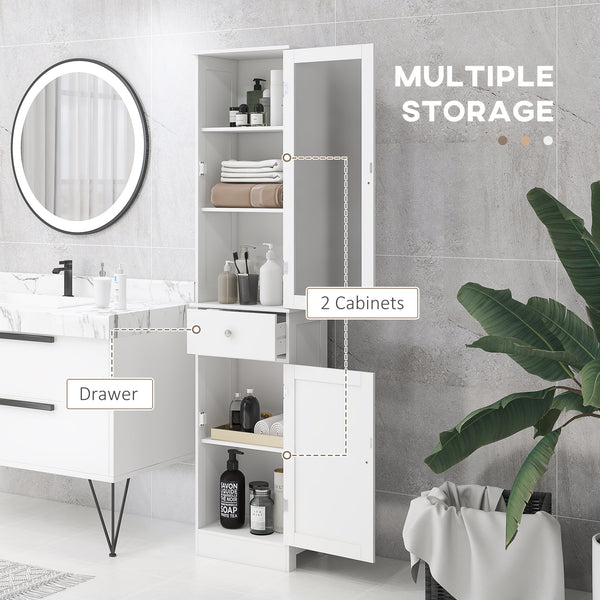 Tall Bathroom Cabinet with Drawers, 2 Doors, and Adjustable Shelves, White
