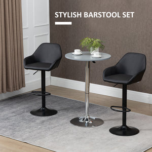 Set of 2 adjustable bar stools in faux leather, black.