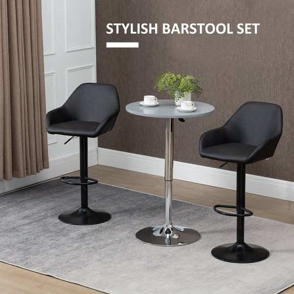 Set of 2 adjustable bar stools in faux leather, black.