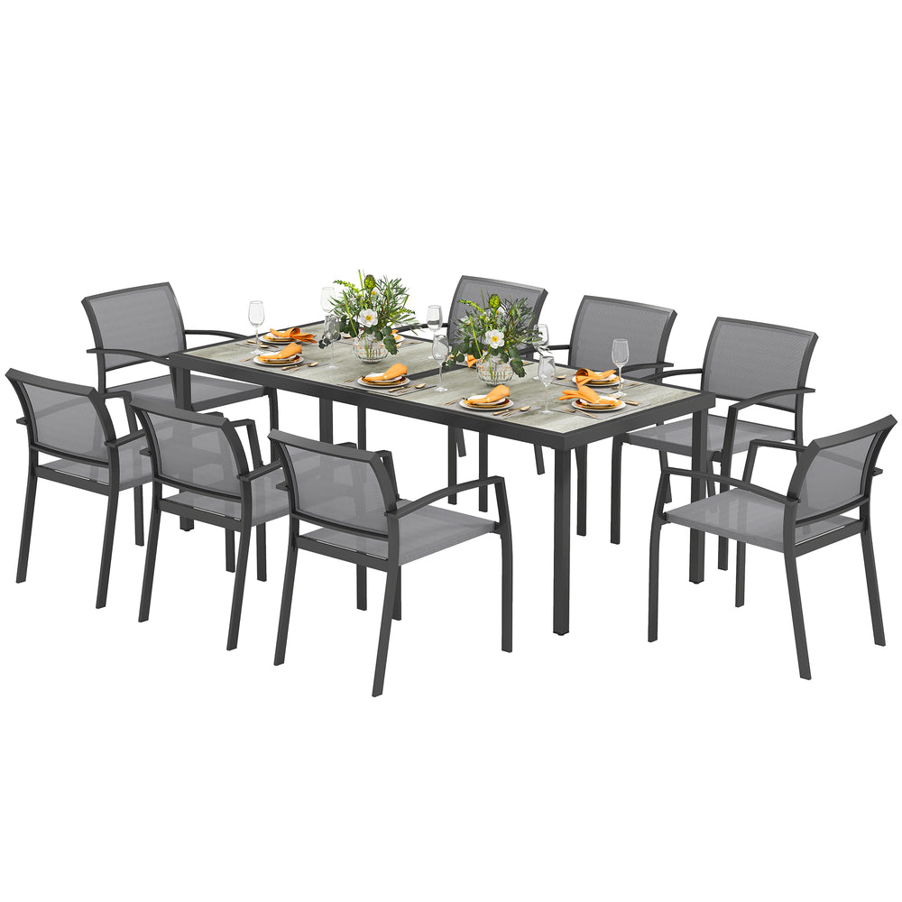 Ensemble de salle à manger  9 pièces avec chaises empilables, terrasse, gris