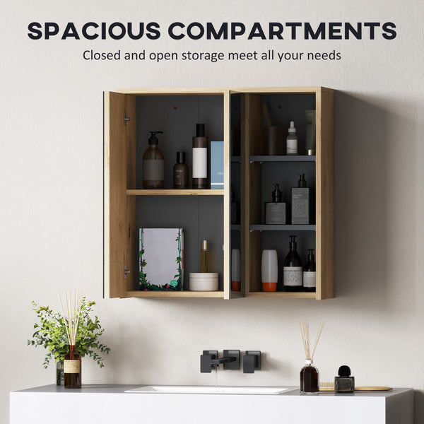 Armoire murale de salle de bain avec miroir et 5 espaces de rangement – Effet bois naturel
