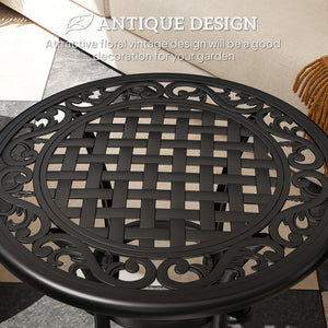 Ф23.6" Round Outdoor Side Table, Cast Aluminum Frame Patio Coffee Side Desk for Patio, Garden, Balcony, Black