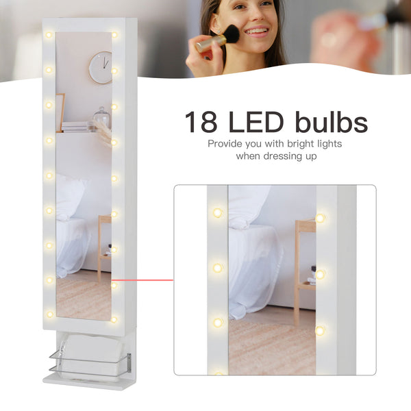 Armoire à bijoux avec miroir, 18 lumières LED, blanc