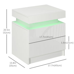 Table de chevet avec éclairage LED et 2 tiroirs pour chambre ou salon, blanche