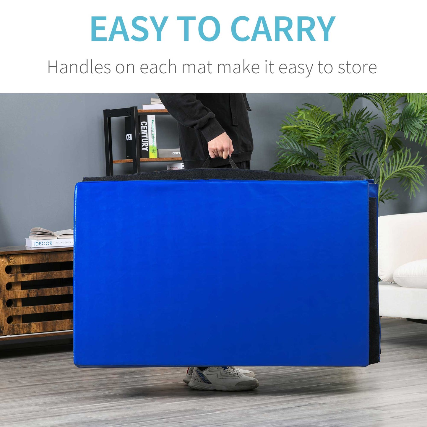 4'x10'x2'' Folding Gym Mat with Carry Handles, Dark Blue