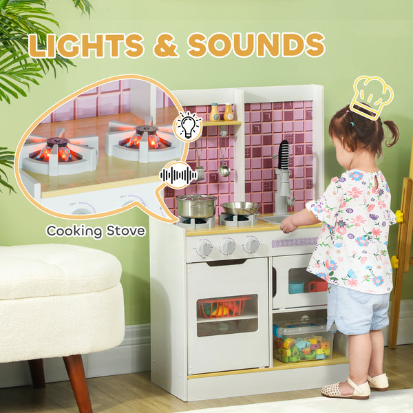 Cuisine enfant avec lumières et sons réalistes, évier, four, cuisinière, blanc