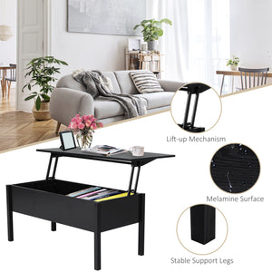 Table basse moderne 99 cm avec plateau relevable et compartiment de rangement dissimulé, noire