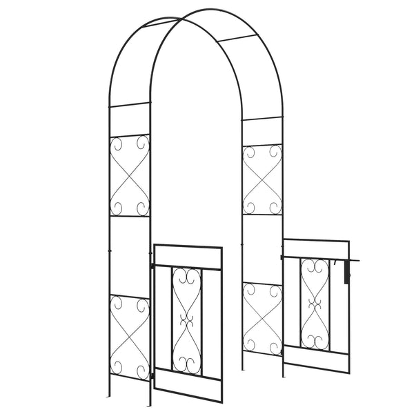 Arche de jardin en métal avec portillon, treillis pour plantes grimpantes, noire