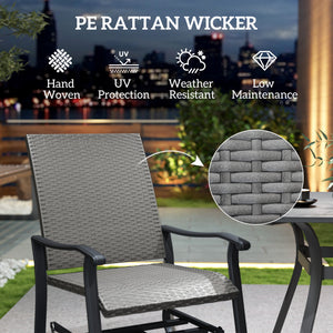 Rattan Patio Glider, Wicker Outdoor Glider Swivel Chair with Steel Frame, High Back for Backyard Porch, Grey