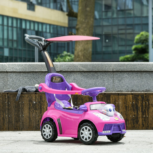 3-in-1 Slide Car for Kids with Music, Light, Handle and Removable Canopy, Pink
