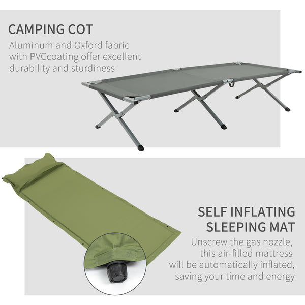Lit de camp pliant avec matelas gonflable autogonflant et sac de transport