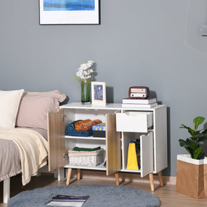 Buffet scandinave avec tiroir, blanc et bois naturel