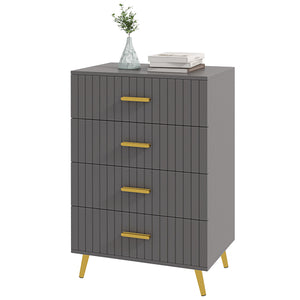 Chest of drawers with 4 drawers, aluminum legs and gold handles, dark grey.