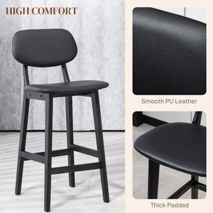 Set of 2 faux leather bar stools with solid wood legs, black