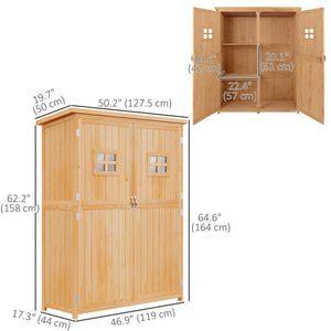 Abri de jardin en bois avec fenêtres et double porte, bois naturel