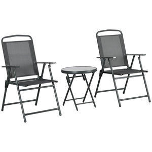Ensemble bistro 3 pièces pliable avec chaises en maille et table en verre, gris anthracite