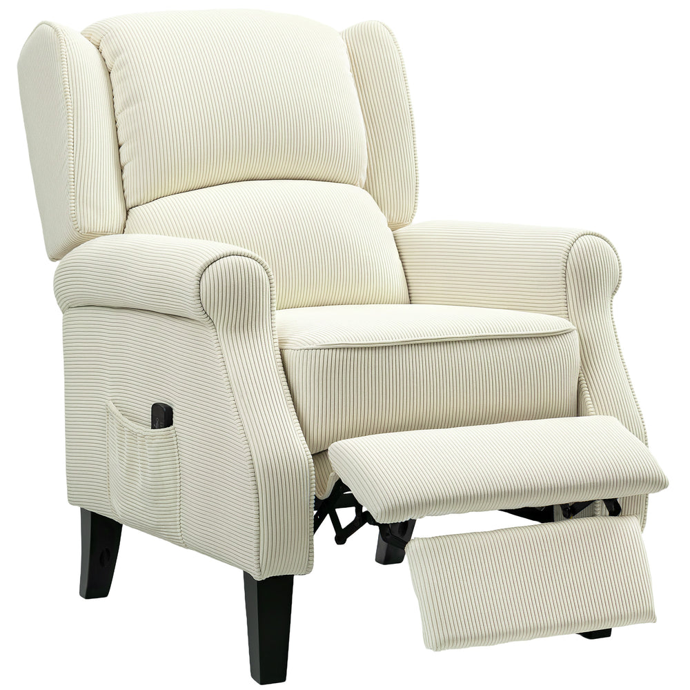 Fauteuil inclinable à dossier relevable avec massage par vibrations, repose-pieds extensible, télécommande, couleur crème