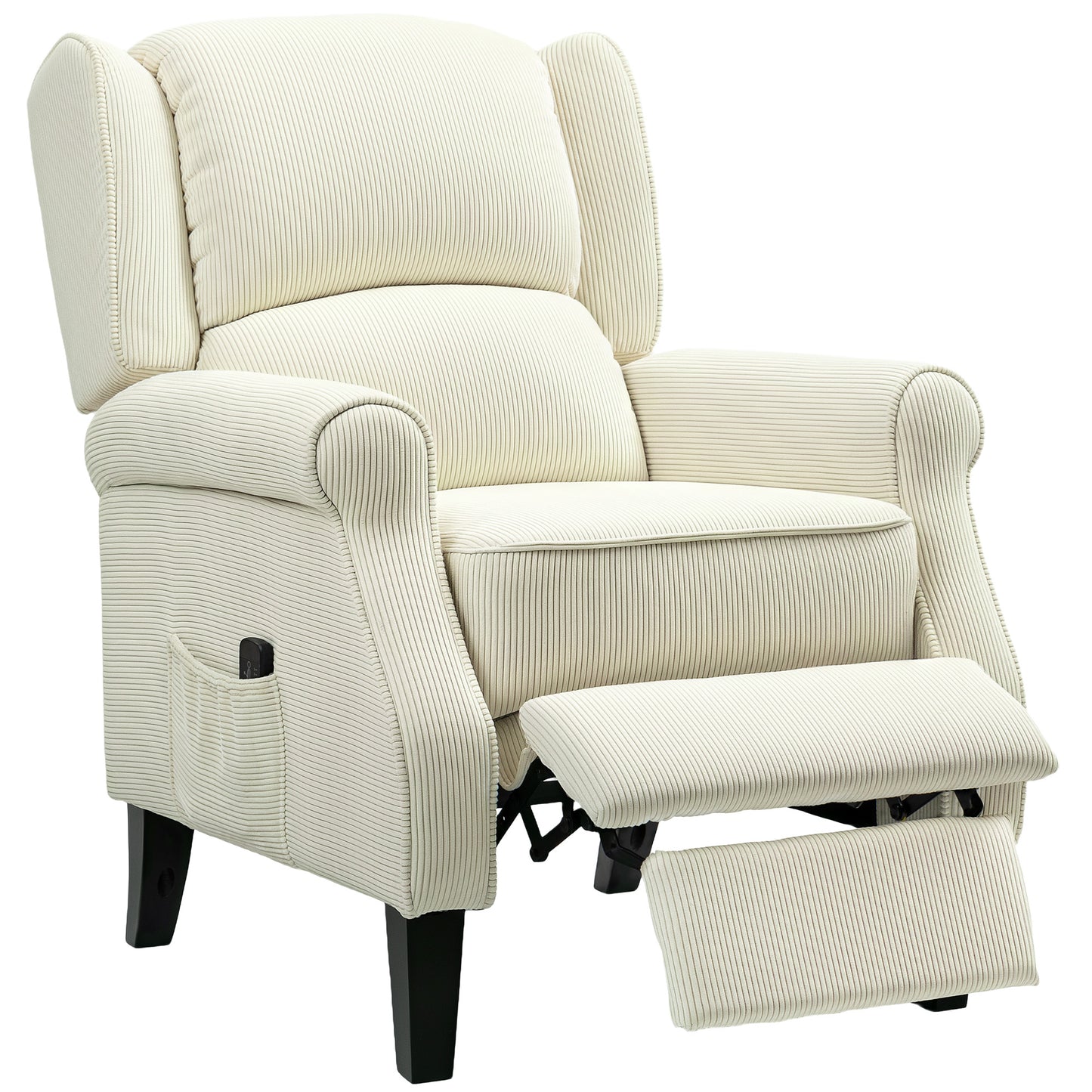 Fauteuil inclinable à dossier relevable avec massage par vibrations, repose-pieds extensible, télécommande, couleur crème