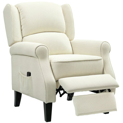Fauteuil inclinable à dossier relevable avec massage par vibrations, repose-pieds extensible, télécommande, couleur crème
