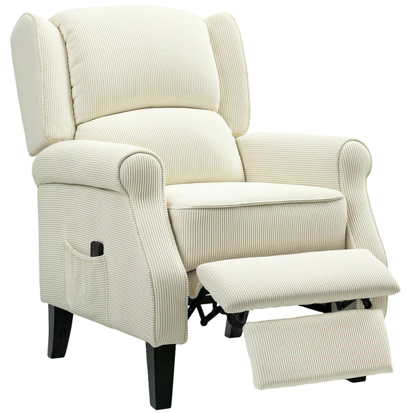Fauteuil inclinable à dossier relevable avec massage par vibrations, repose-pieds extensible, télécommande, couleur crème