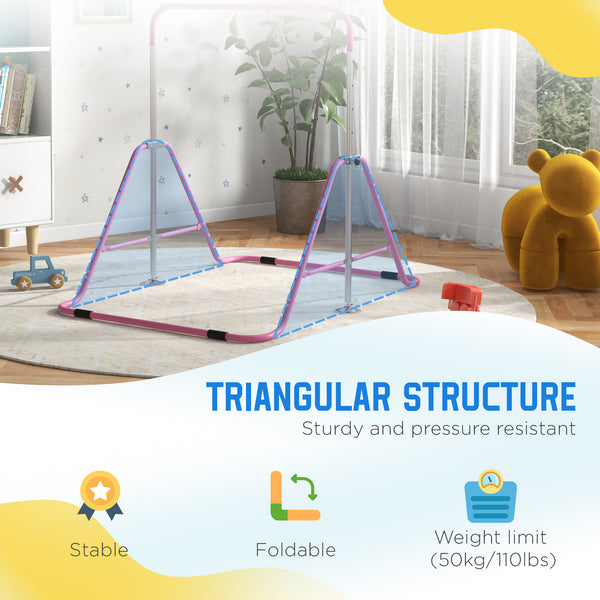 Barre de gymnastique pliable extensible à hauteur réglable, rose