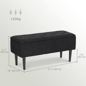 Banc de rangement moderne avec revêtement en laine d'agneau, noir