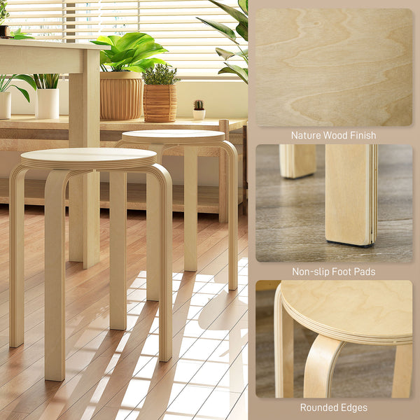 Round Stackable Chairs Set of 6, 18-Inch Backless Stacking Stools for Kitchen, Dining Room, Office, Outdoors