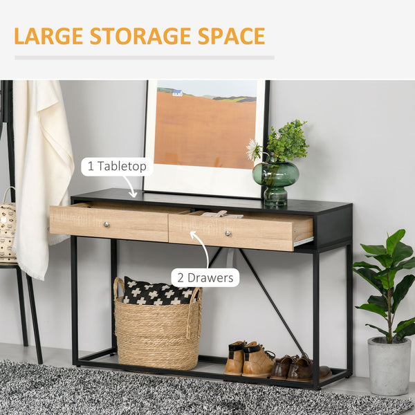 Entryway Console Table with 2 Drawers, Coffee Table with Steel Frame for Entryway and Living Room, Black