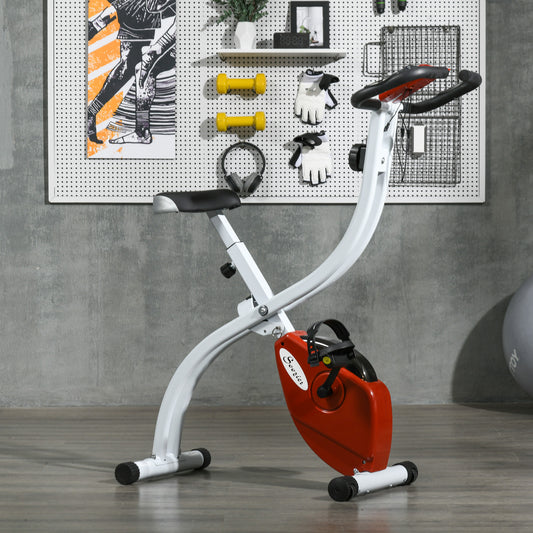 Vélo d'appartement pliable et silencieux avec résistance magnétique à 8 niveaux, capteur de pouls, roues et écran LCD, rouge
