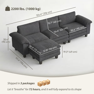 Sectional Sofa, L Shaped Couch with Deep Seat, Movable Ottoman and Pillow-top Armrests, Dark Grey