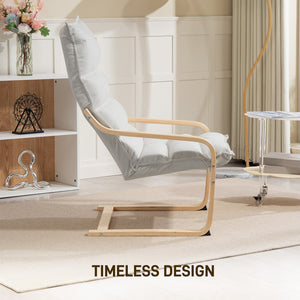 Fauteuil d'appoint en tissu et bois de bouleau avec pieds et accoudoirs incurvés, blanc crème