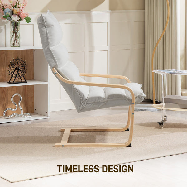 Fauteuil d'appoint en tissu et bois de bouleau avec pieds et accoudoirs incurvés, blanc crème
