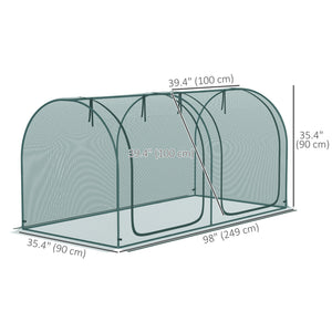Protective plant cage with 3 zippered doors and 6 ground stakes