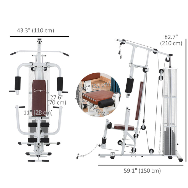 Station d'entraînement multifonction avec poids de 45 kg pour tirage latéral, blanc