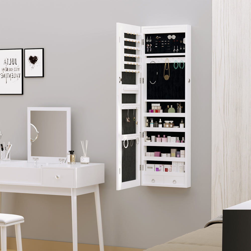 Armoire à bijoux avec miroir, éclairage LED et 2 clés, aspect bois gris