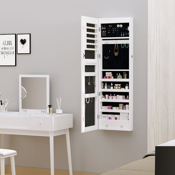 Armoire à bijoux avec miroir, éclairage LED et 2 clés, aspect bois gris