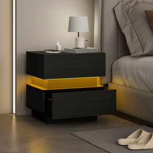 Table de chevet avec station de charge et éclairage LED noire