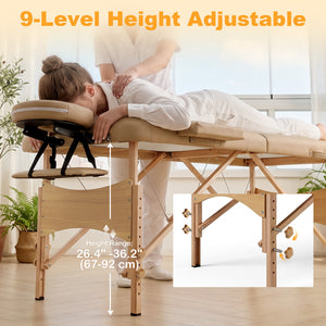 Table de massage pliante professionnelle réglable sur 9 niveaux avec accessoires – Brun pâle