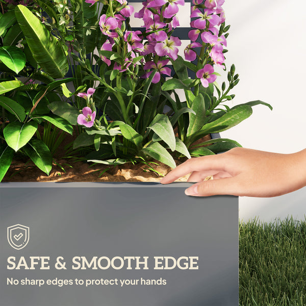 Galvanized raised planter with trellis for climbing plants and vegetables, grey wood look