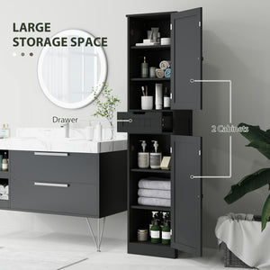 Meuble de salle de bain autoportant avec tiroir et 2 portes, noir