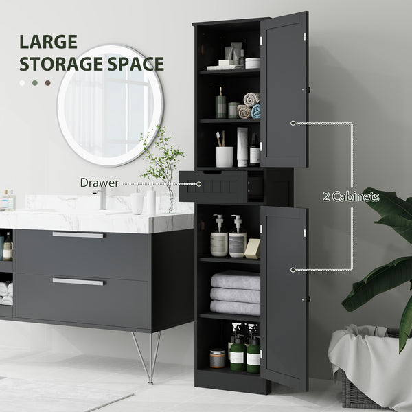 Meuble de salle de bain autoportant avec tiroir et 2 portes, noir