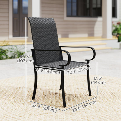 Outsunny Lot de 2 chaises de salle à manger en rotin synthétique avec cadre en acier, pour jardin, arrière-cour, bord de piscine, porche, noir