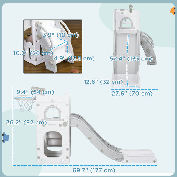 Toboggan 4 en 1 pour tout-petits avec panier de basket, gris
