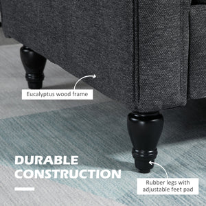 Canapé 2 places vintage rembourré avec accoudoirs roulés, gris foncé